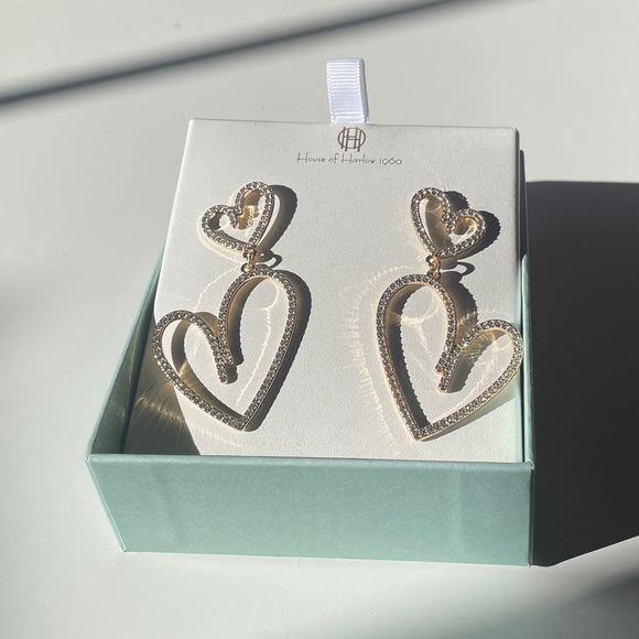 House of Harlow 1960 Double Hearts Earrings with Glass Stones - Picture 1 of 3